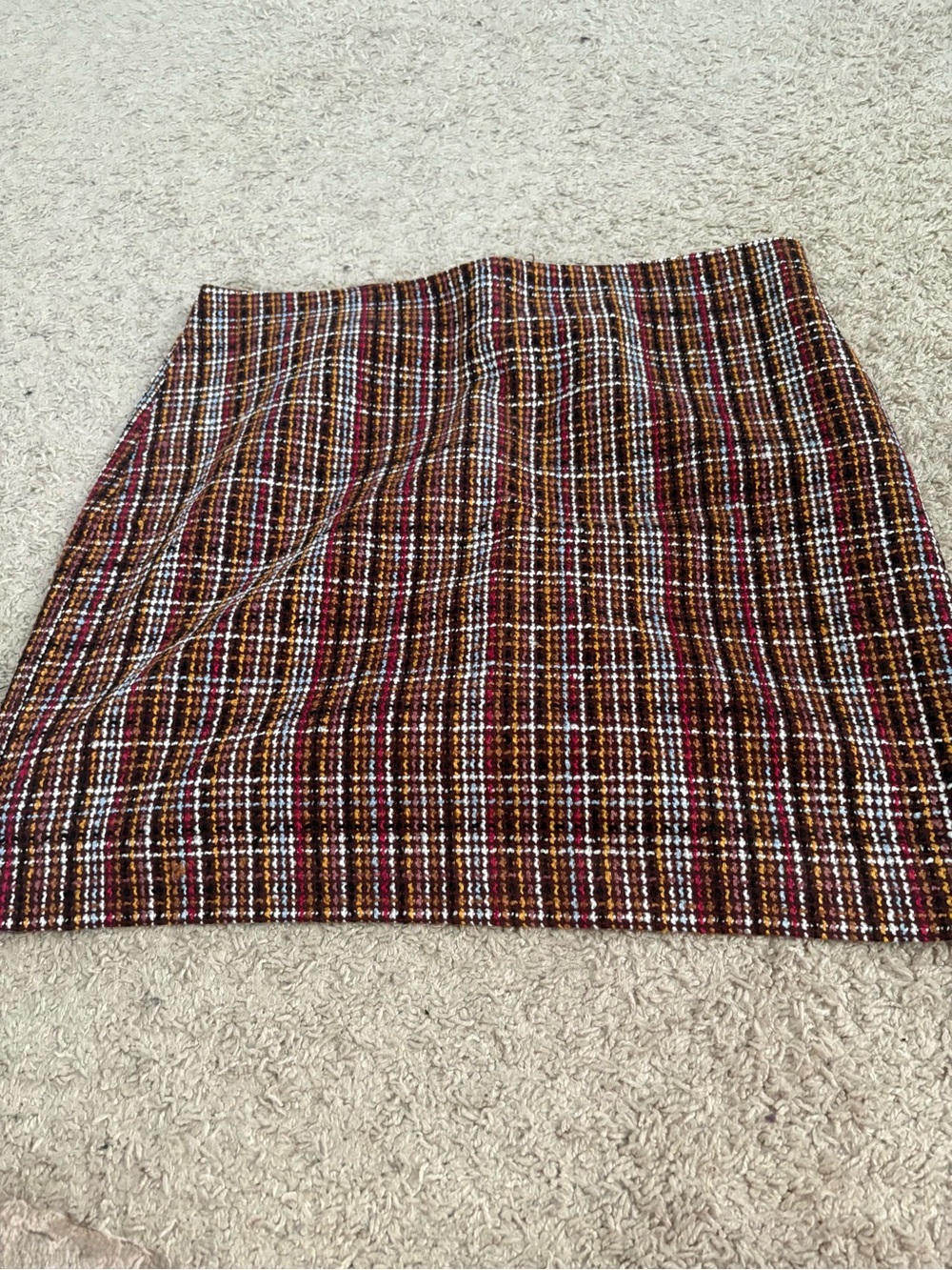LOFT Plaid Tweed Mini Skirt in Brown and Red Tones